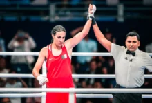 Imane Khelif after the Women's 66kg quarterfinal match of the 2024 Olympic Games.