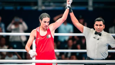 Imane Khelif after the Women's 66kg quarterfinal match of the 2024 Olympic Games.