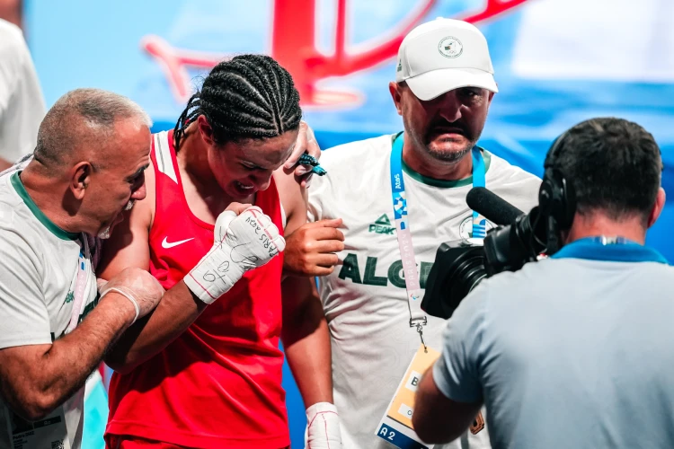Imane Khelif cries after a 2024 Olympic Games Imane Khelif cries after a 2024 Olympic Games.