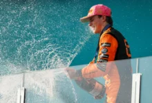 Oscar Piastri celebrates his win in 2024
