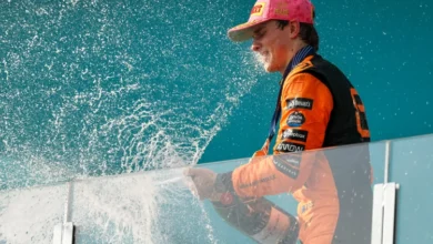 Oscar Piastri celebrates his win in 2024