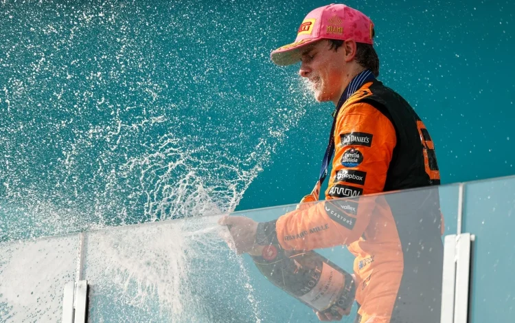 Oscar Piastri celebrates his win in 2024
