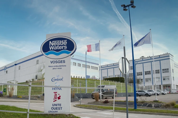 Vittel mineral water factory with "Nestle Waters" signboard in front Vittel mineral water factory with "Nestle Waters" signboard in front.