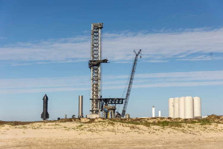 SpaceX Starship Launch Tower From Beach in Boca Chica SpaceX Starship Launch Tower From Beach in Boca Chica