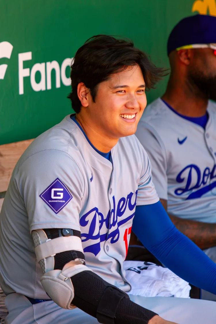 Shohei Ohtani in the dugout Shohei Ohtani in the dugout.